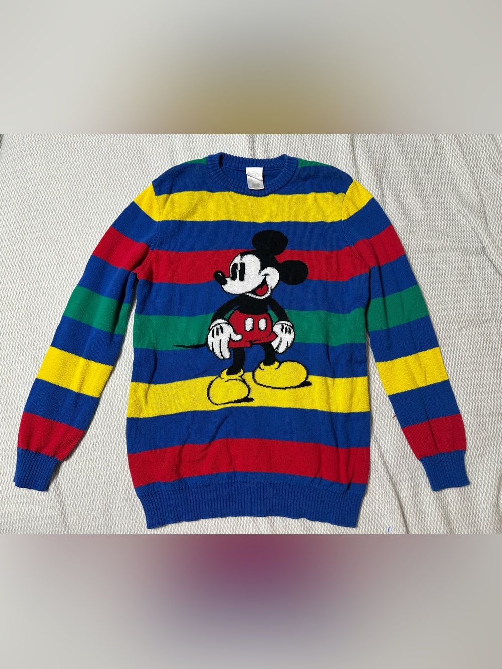 Kids XL Mickey Mouse Striped Crewneck Sweater - Multicolor